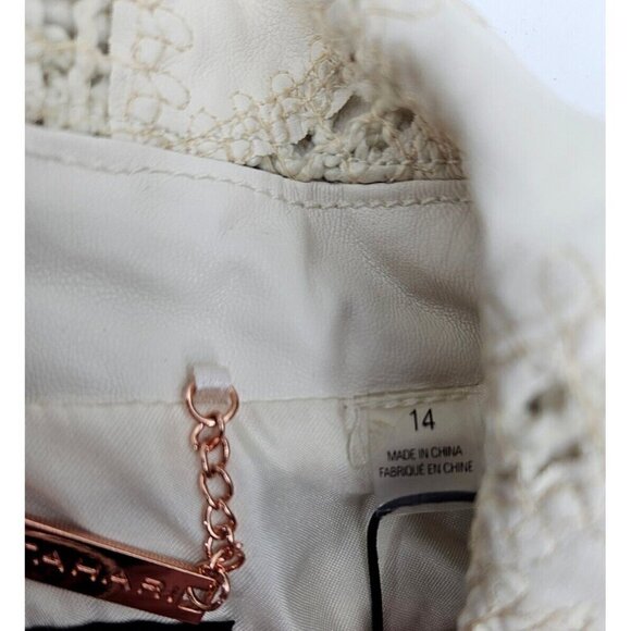 New Tahari Faux Leather Paneled Moto Jacket Womens 14 Cream - Picture 7 of 8